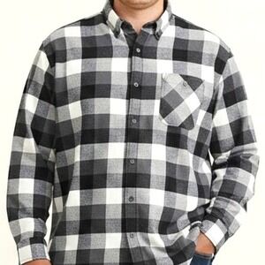 Club Room Men's Large Plaid Flannel Long Sleeve Button Up Shirt Gray Navy White